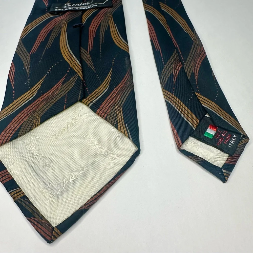 Vintage SERICA Black & Earth Toned Organic Pattern Classic Italian Silk Tie,